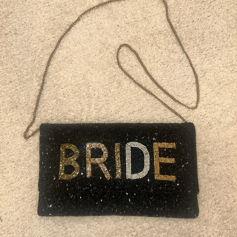 Black and Gold Beaded Bride Clutch